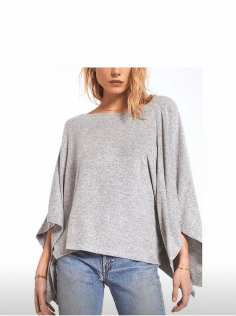 Z Supply Heather Gray Boatneck Poncho Sweater